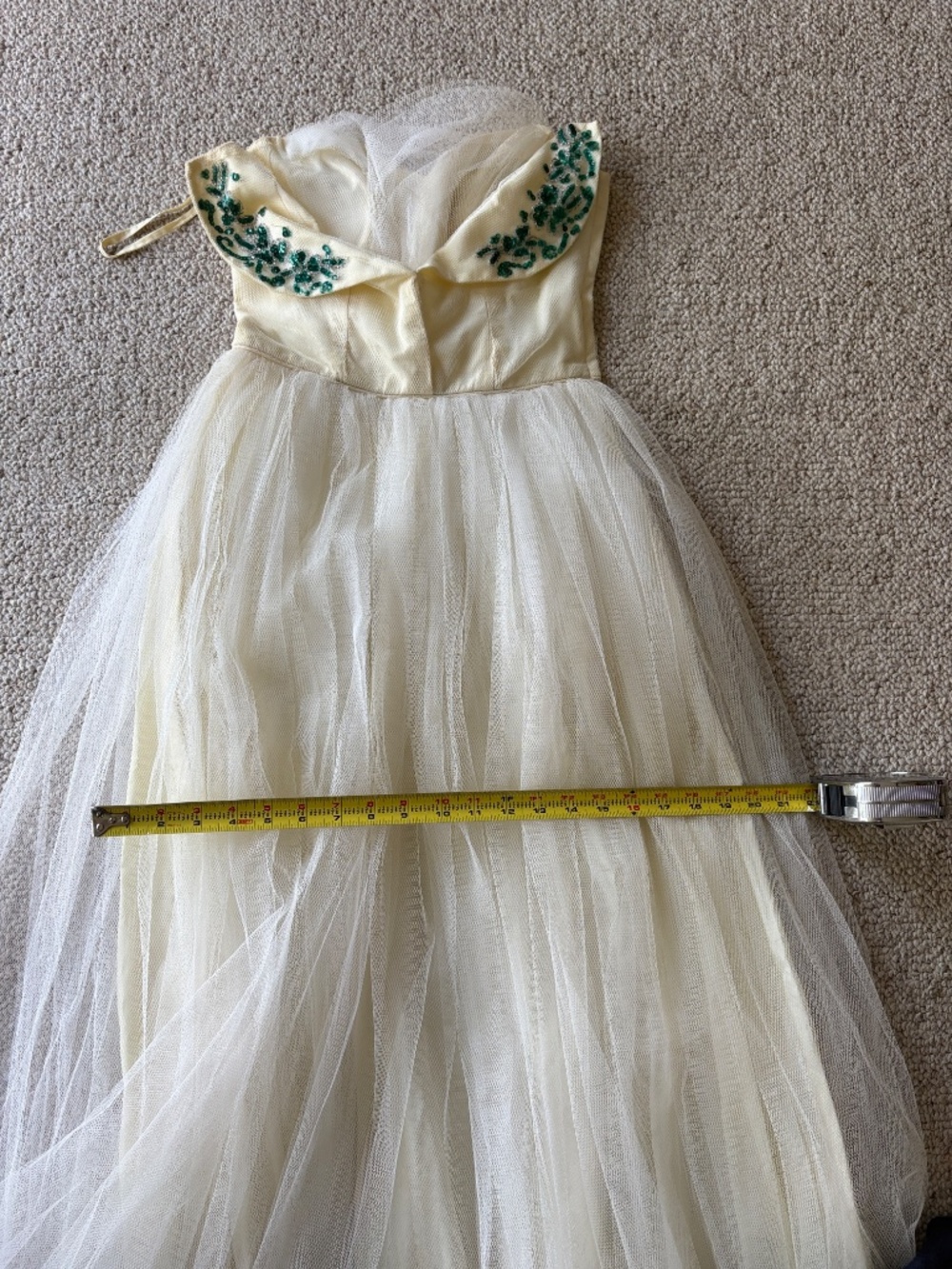 Vintage Lorrie Deb Butter Yellow Beaded Formal Dress Pinup Old Hollywood Glam - Picture 11 of 13